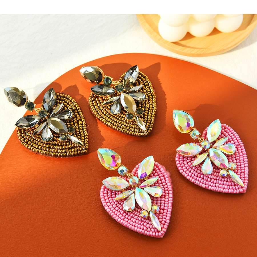 Fashion Gun Black Alloy Diamond Butterfly Rice Bead Love Stud Earrings,Stud Earrings