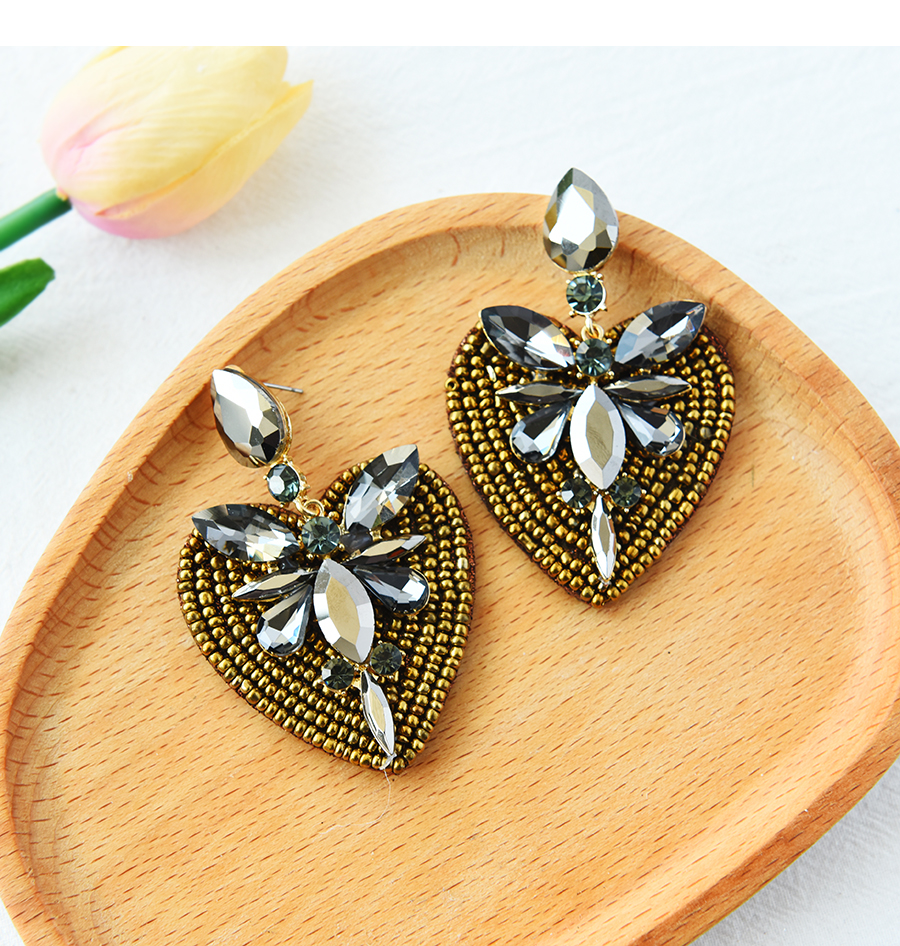 Fashion Gun Black Alloy Diamond Butterfly Rice Bead Love Stud Earrings,Stud Earrings