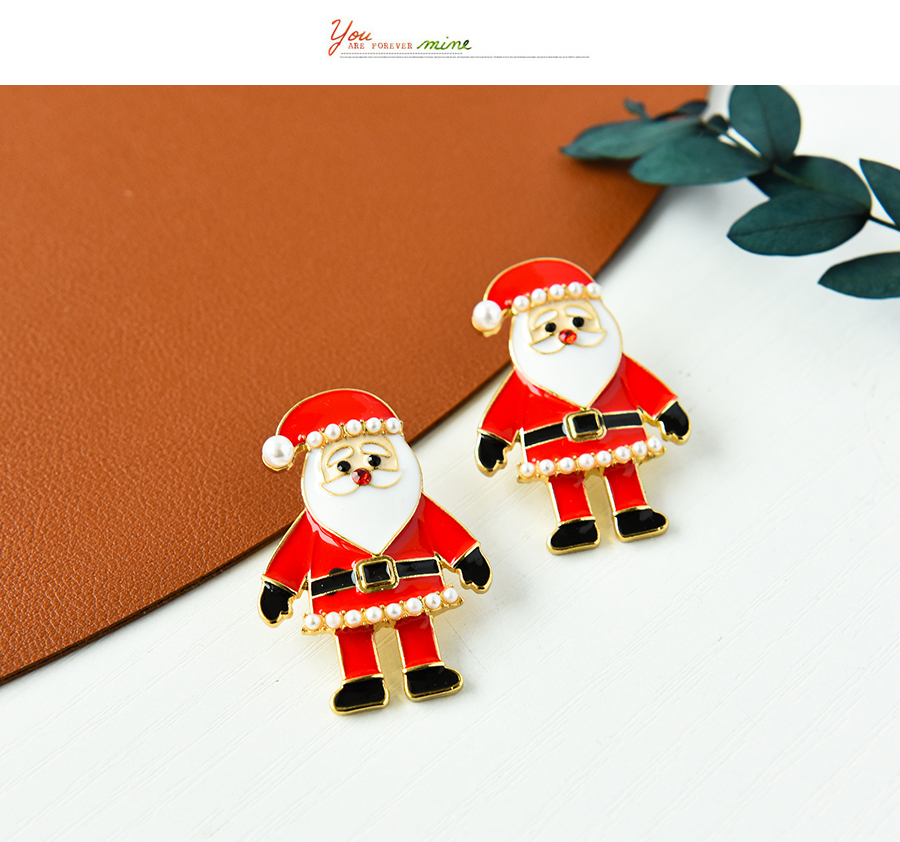 Fashion Red Alloy Dripping Pearl Santa Stud Earrings,Stud Earrings