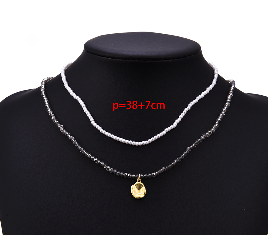 Fashion Grey Pearl Beaded Alloy Geometric Pendant Double Necklace,Multi Strand Necklaces