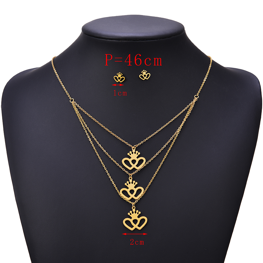Fashion Gold Titanium Steel Multi-layer Crown Love Necklace And Earrings Set,Jewelry Set