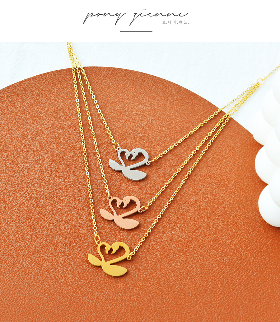 Fashion Gold Titanium Steel Multilayer Swan Necklace And Earrings Set,Jewelry Set