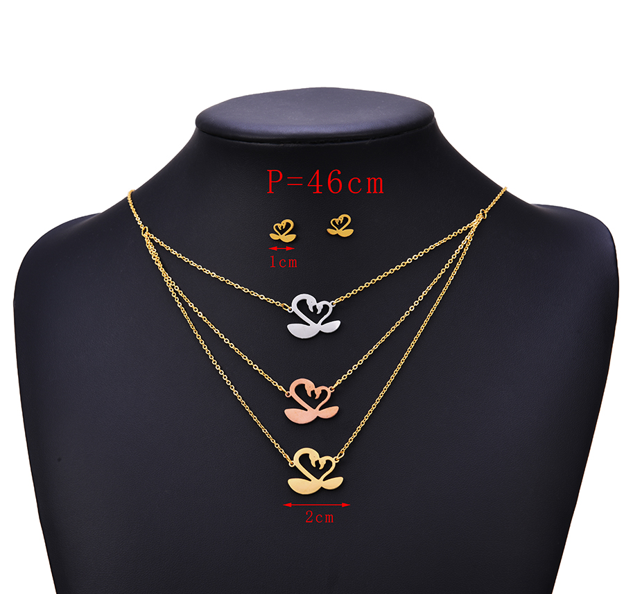 Fashion Gold Titanium Steel Multilayer Swan Necklace And Earrings Set,Jewelry Set