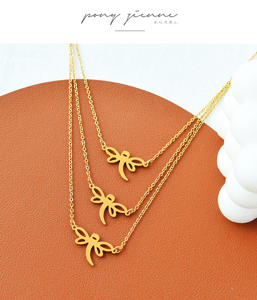 Fashion Gold Titanium Steel Multi-layer Dragonfly Necklace And Earrings Set,Jewelry Set