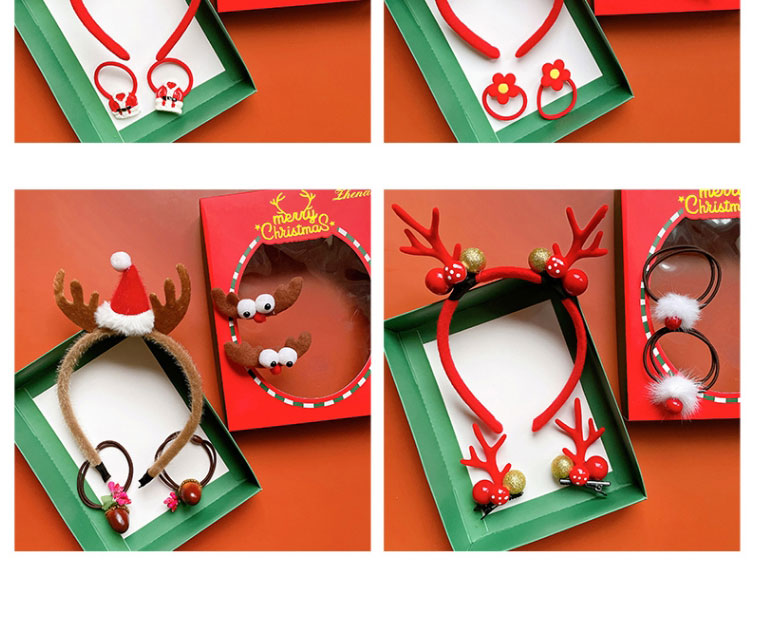 Fashion 8#color Flower Hair Accessories Gift Box [5 Piece Set] Christmas Geometric Antlers Headband Hairpin Hair Rope Set,Hair Ring