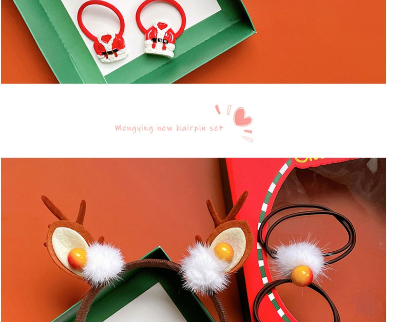 Fashion 8#color Flower Hair Accessories Gift Box [5 Piece Set] Christmas Geometric Antlers Headband Hairpin Hair Rope Set,Hair Ring