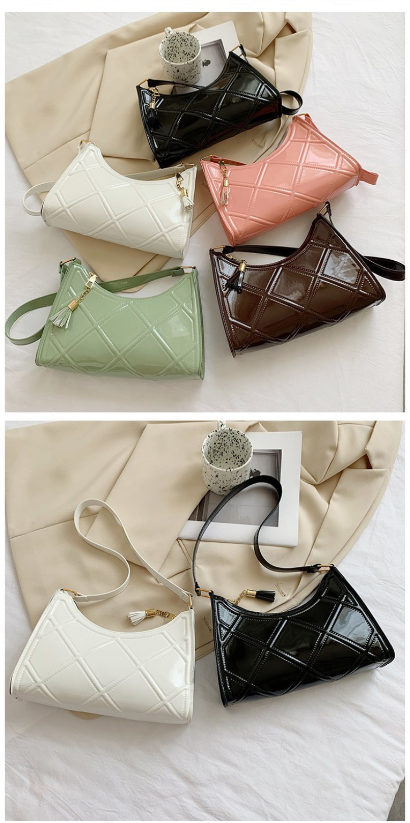 Fashion Brown Embossed Rhomboid Lacquer Shoulder Bag,Messenger bags