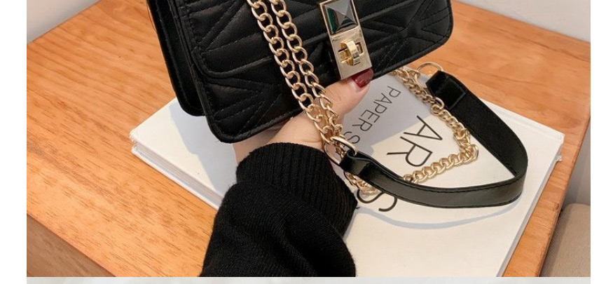 Fashion Black Pu Geometric Embroidery Thread Lock Crossbody Bag,Shoulder bags