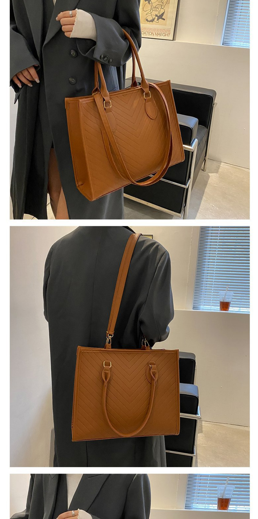 Fashion Light Brown Pu Several Embroidered Thread Large-capacity Messenger Bags,Shoulder bags