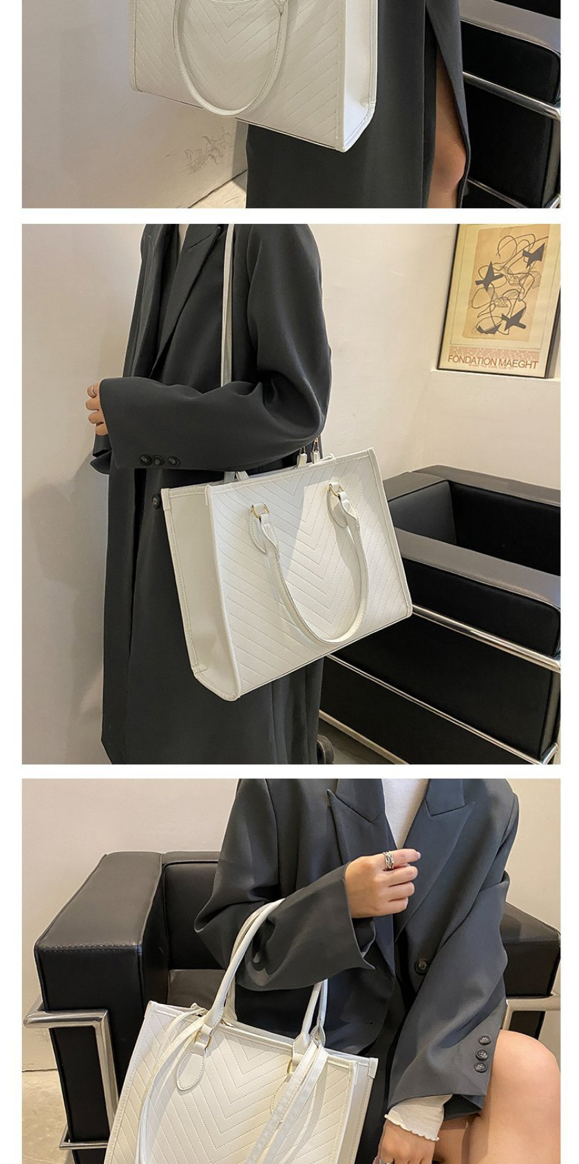 Fashion White Pu Several Embroidered Thread Large-capacity Messenger Bags,Shoulder bags