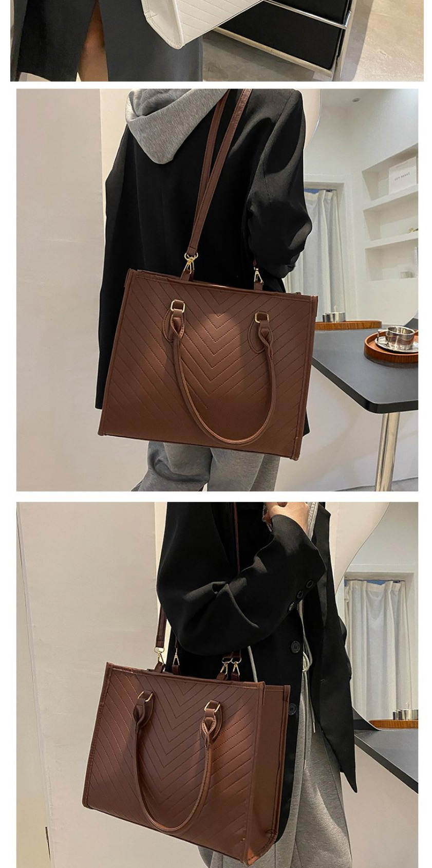 Fashion Dark Brown Pu Several Embroidered Thread Large-capacity Messenger Bags,Shoulder bags