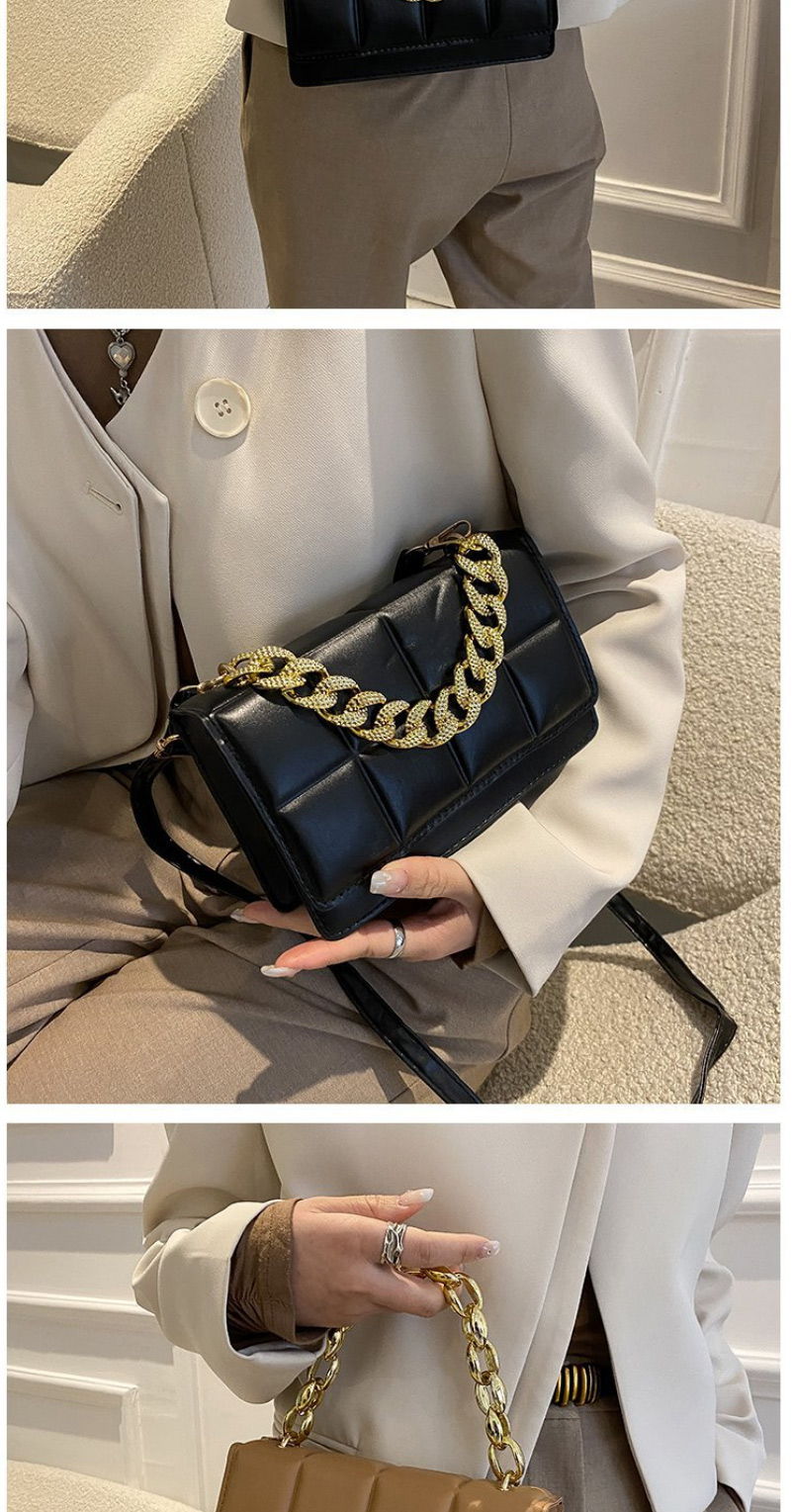 Fashion Black Checkered Indentation Flap Thick Chain Portable Messenger Bag,Shoulder bags