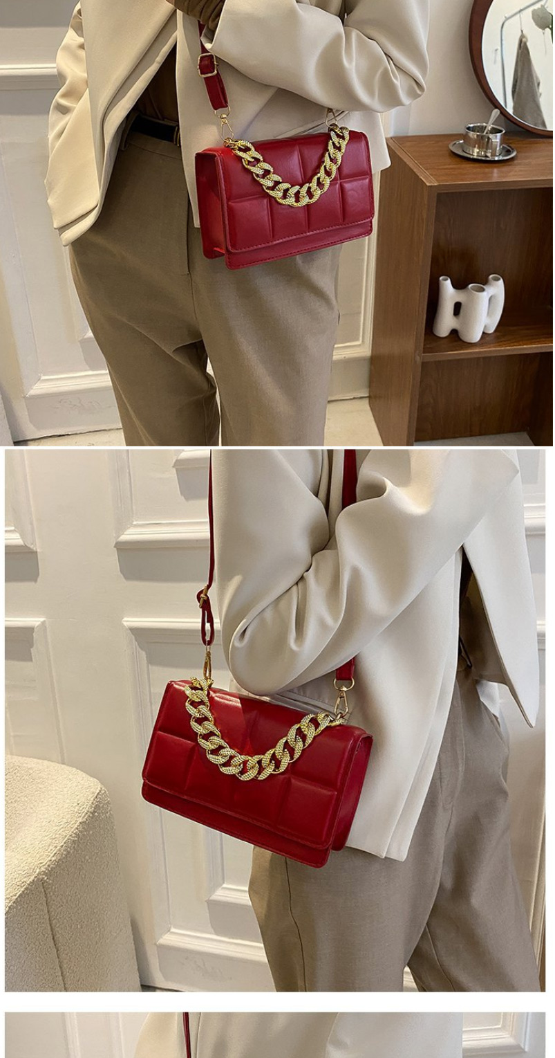 Fashion Khaki Checkered Indentation Flap Thick Chain Portable Messenger Bag,Shoulder bags