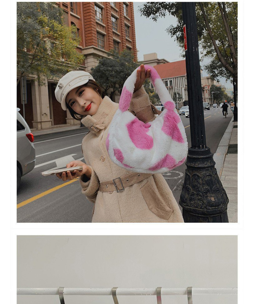 Fashion Pink Cow Pattern Plush Handbag,Handbags