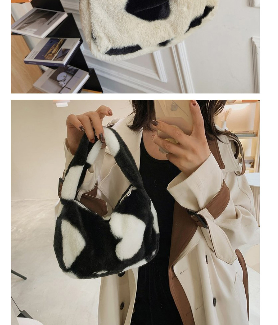 Fashion Off White Cow Pattern Plush Handbag,Handbags