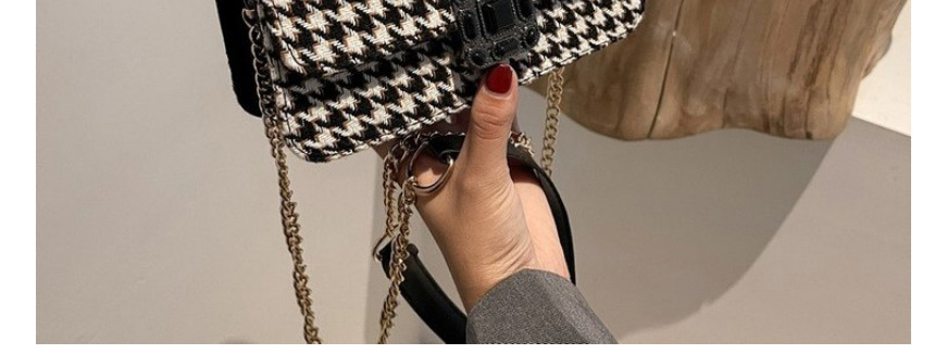 Fashion Plaid Black Pu Houndstooth Lock Flap Crossbody Bag,Shoulder bags