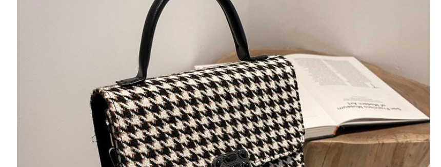 Fashion Plaid Black Pu Houndstooth Lock Flap Crossbody Bag,Shoulder bags