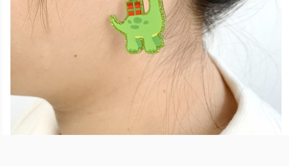 Fashion Green Hat Dinosaur Christmas Dinosaur Acrylic Glitter Earrings,Stud Earrings
