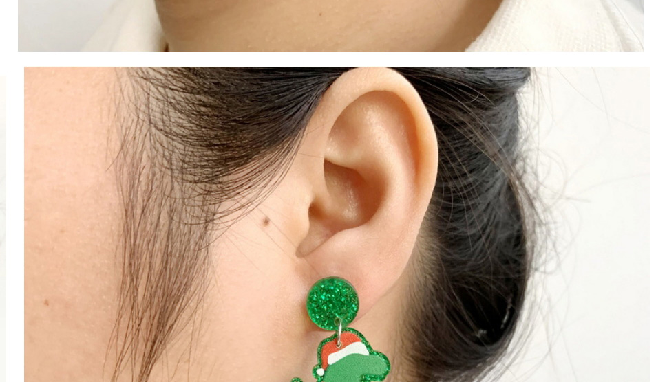 Fashion Green Neon Dinosaur Christmas Dinosaur Acrylic Glitter Earrings,Stud Earrings