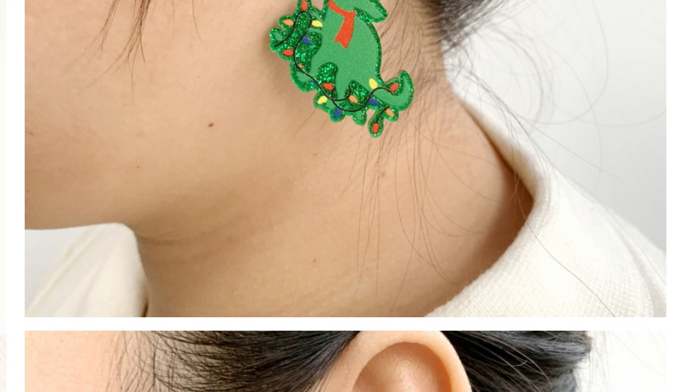 Fashion Blue Christmas Tree Dinosaur Christmas Dinosaur Acrylic Glitter Earrings,Stud Earrings