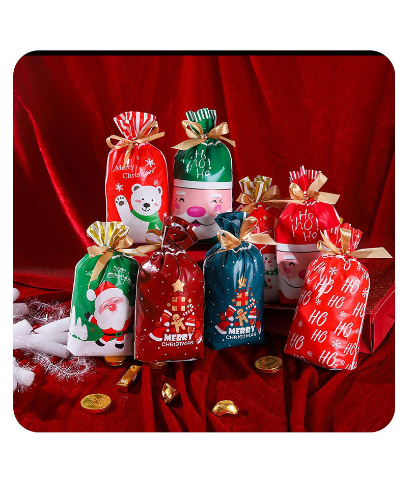 Fashion Red Snowman 15*23cm Christmas Printed Bouquet Mouth Drawstring Gift Bag (50 Pcs),Festival & Party Supplies