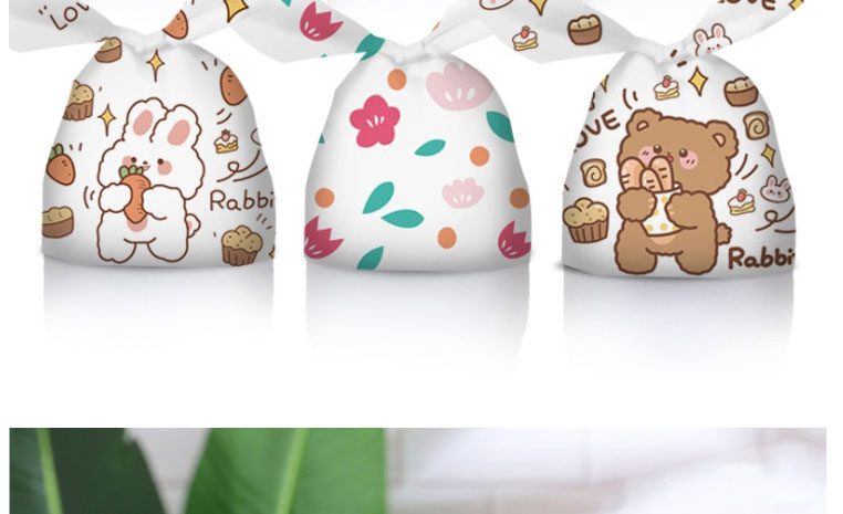 Fashion Bunny Bear 14*23/50 Cartoon Printed Bunny Ears Knotted Candy Packaging Bag,Festival & Party Supplies