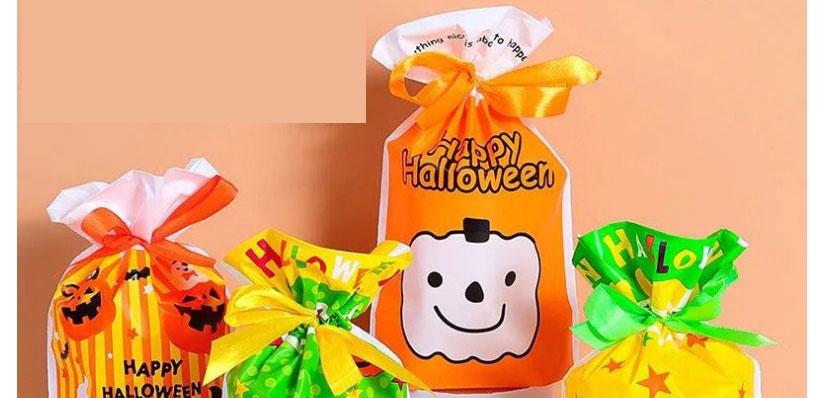 Fashion Yellow Pumpkin-drawstring Bag Halloween Printed Drawstring Drawstring Gift Bag 50pcs,Festival & Party Supplies
