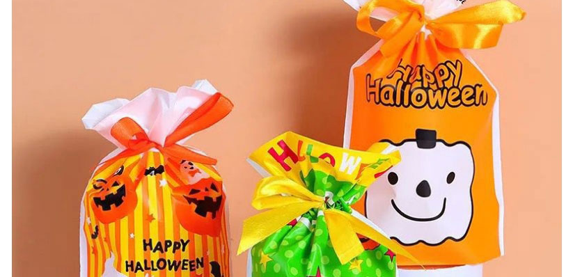 Fashion Yellow Pumpkin-drawstring Bag Halloween Printed Drawstring Drawstring Gift Bag 50pcs,Festival & Party Supplies