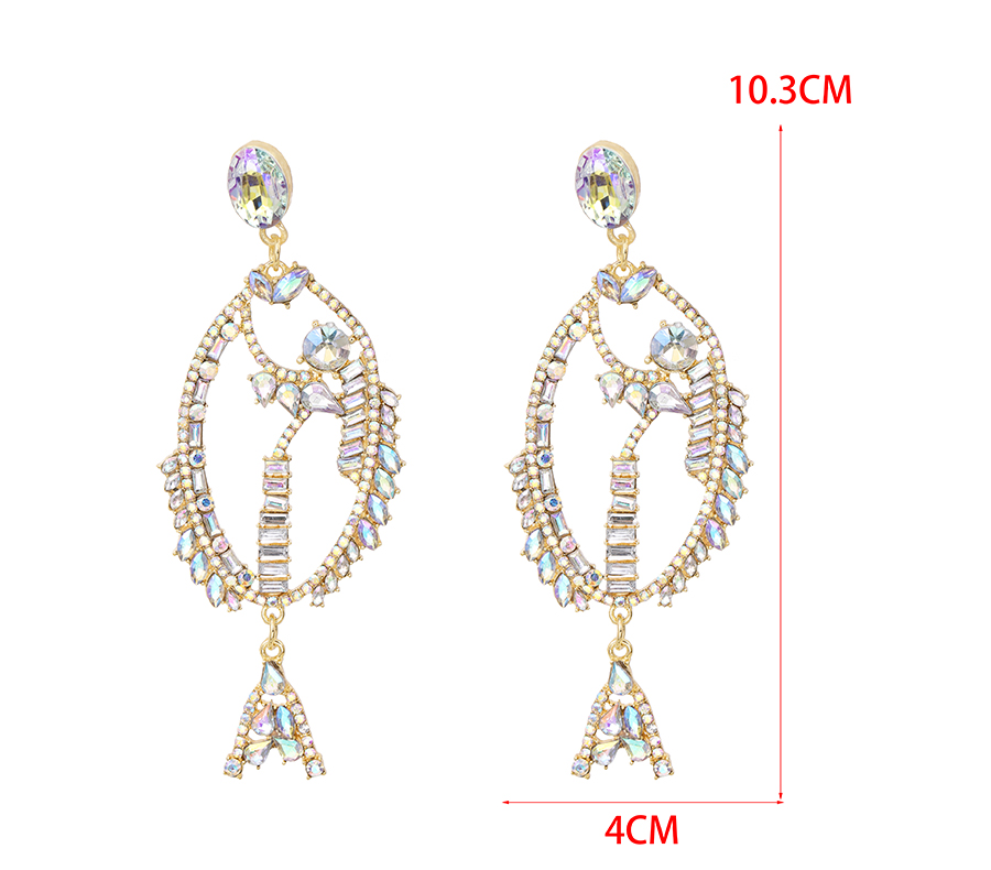 Fashion Ab Color Alloy Diamond Hollow Fishbone Earrings,Stud Earrings