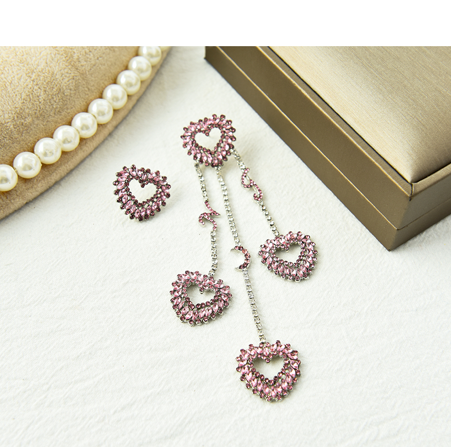 Fashion Silver Alloy Diamond Love Heart Tassel Asymmetrical Earrings,Drop Earrings
