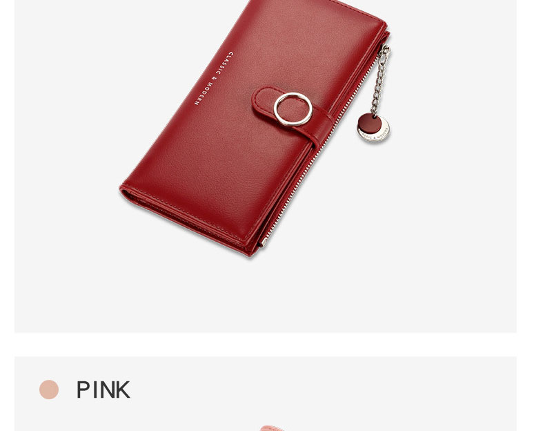 Fashion Pink Multi-card Zip Wallet,Wallet