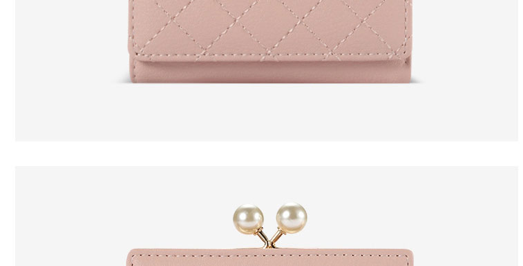Fashion Pink Lingge Embroidery Thread Pearl Clip Wallet,Wallet
