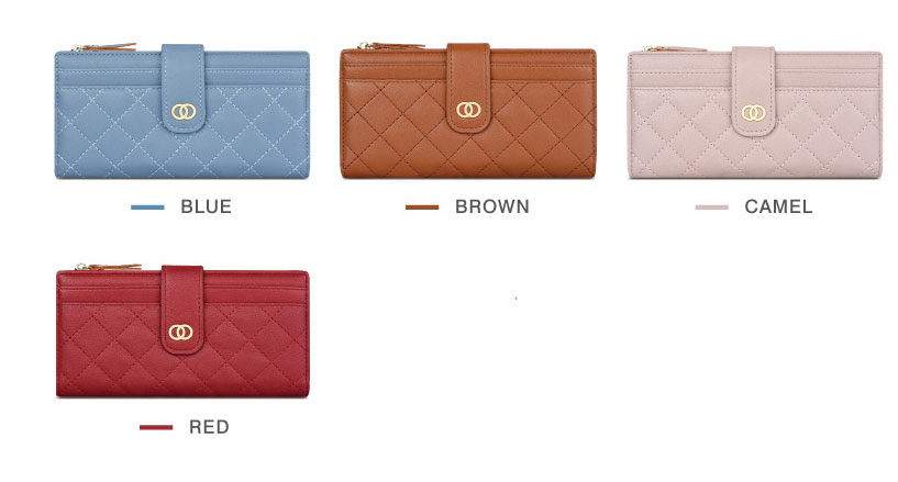 Fashion Brown Diamond Embroidery Thread Multi-card Position Zipper Long Wallet,Wallet
