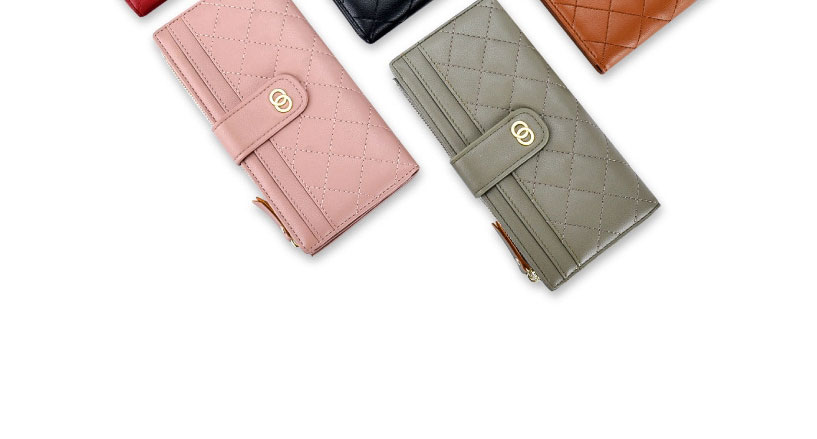 Fashion Pink Diamond Embroidery Thread Multi-card Position Zipper Long Wallet,Wallet