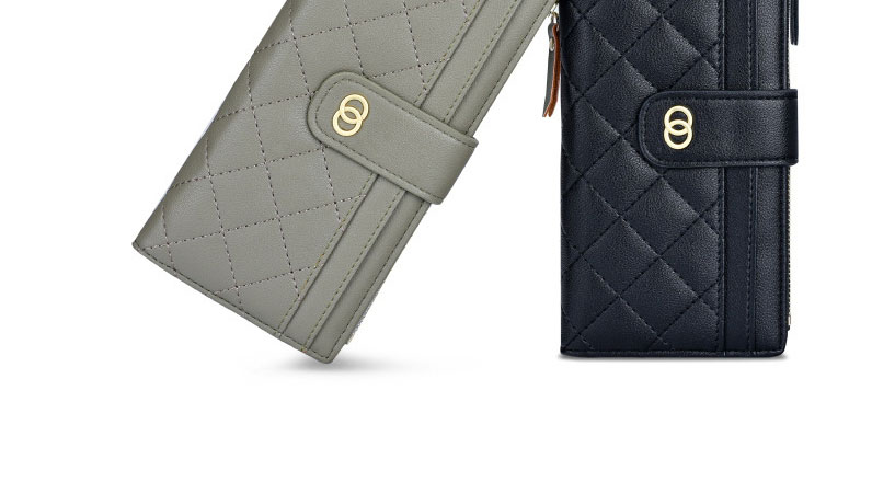 Fashion Blue Diamond Embroidery Thread Multi-card Position Zipper Long Wallet,Wallet