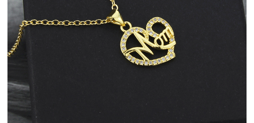 Fashion Gold Color Copper Inlaid Zirconium Heart-shaped Letter Necklace,Necklaces