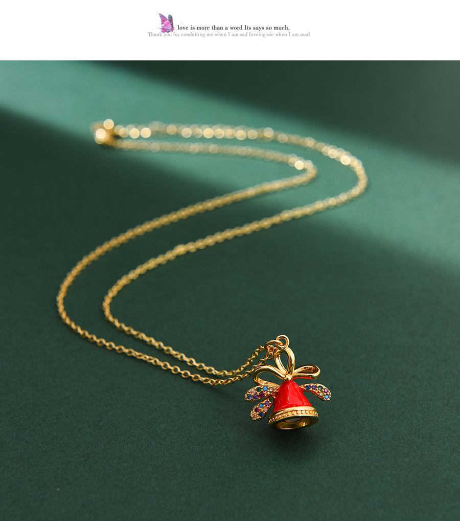 Fashion Red Copper Drop Oil Christmas Bell Necklace,Necklaces