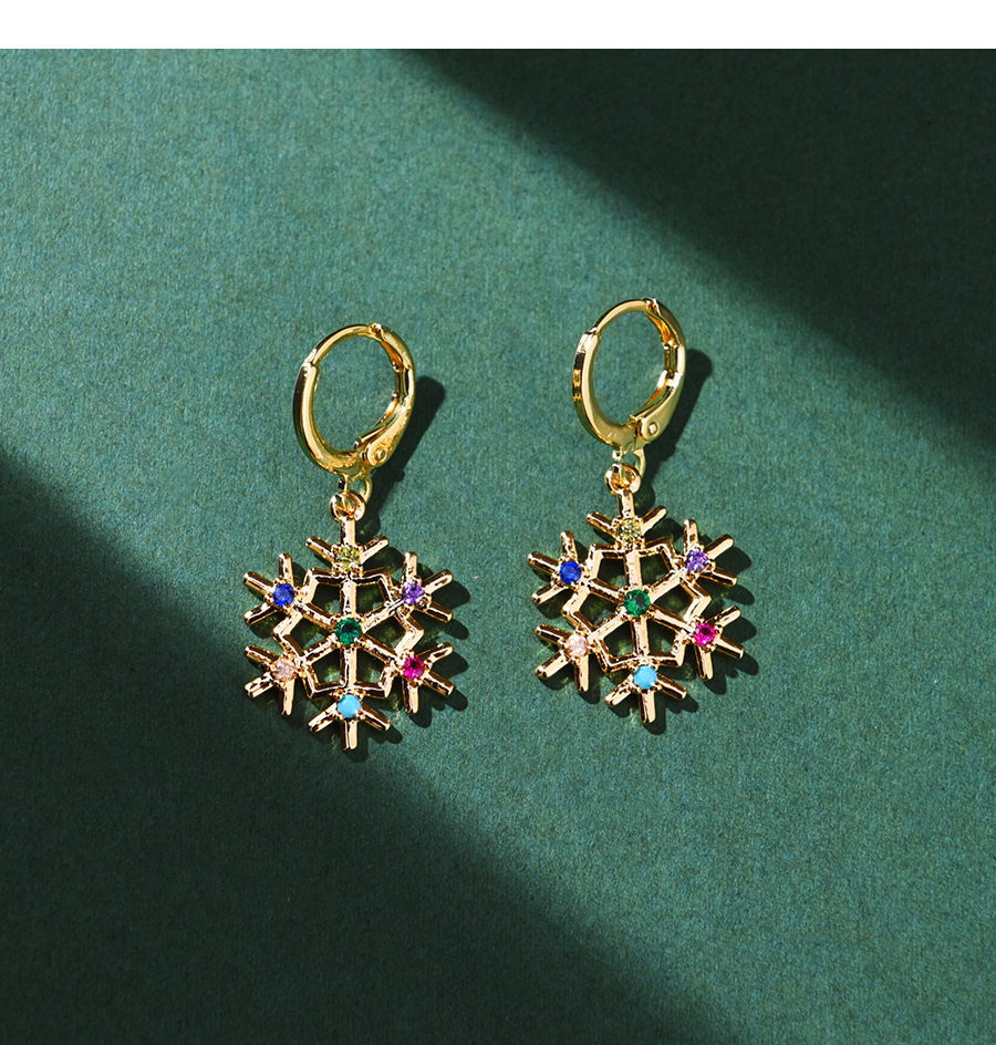 Fashion Color Copper Drop Oil Christmas Snowflake Earrings,Earrings