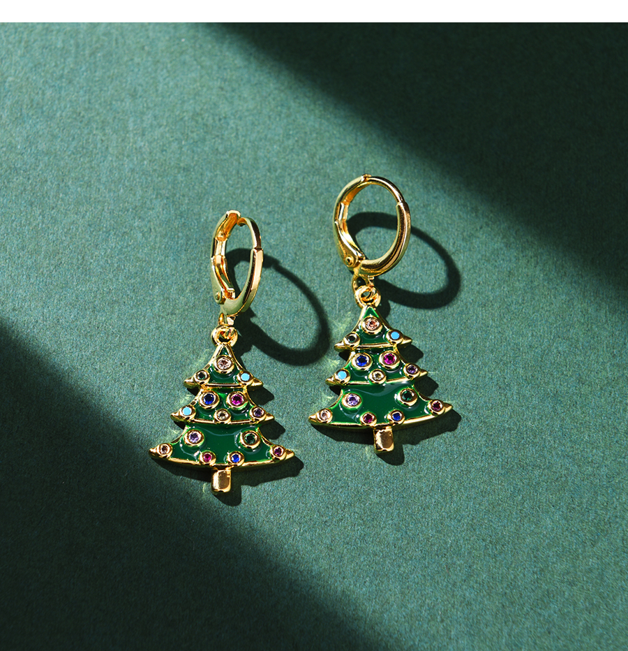 Fashion Green Copper Dripping Oil Christmas Tree Necklace,Necklaces