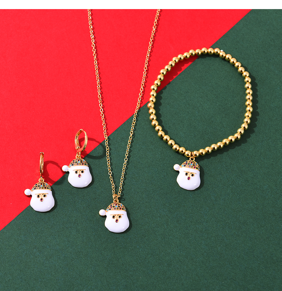 Fashion White Copper Drop Oil Christmas Snowman Beaded Bracelet,Bracelets