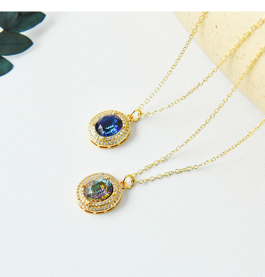 Fashion Navy Blue Copper Inlaid Zirconium Round Necklace,Necklaces