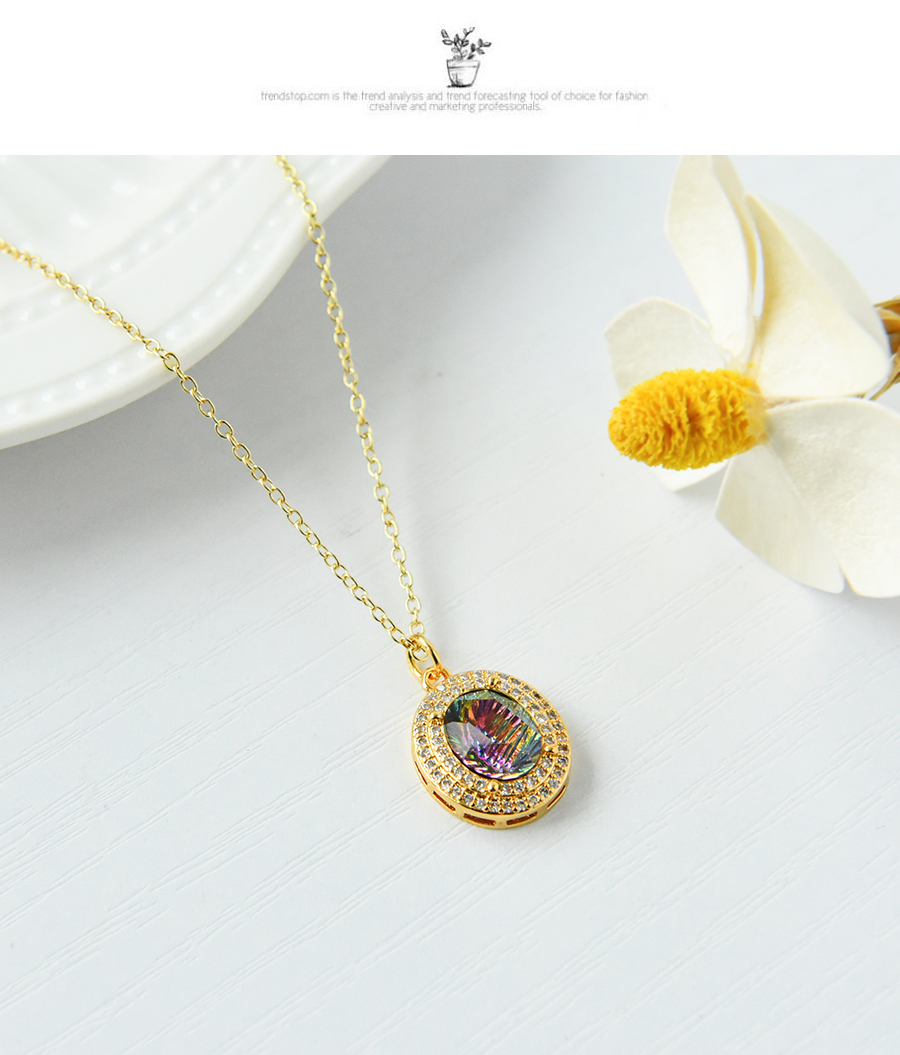 Fashion Color Copper Inlaid Zirconium Round Necklace,Necklaces