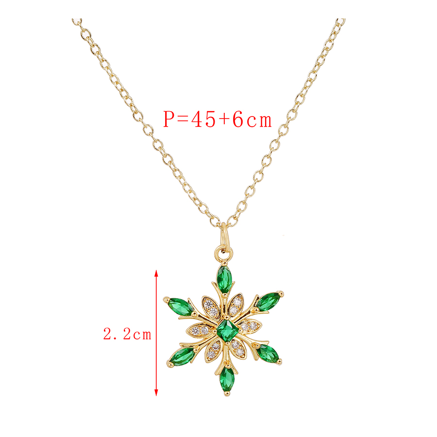 Fashion Green Copper Inlaid Zirconium Snowflake Necklace,Necklaces