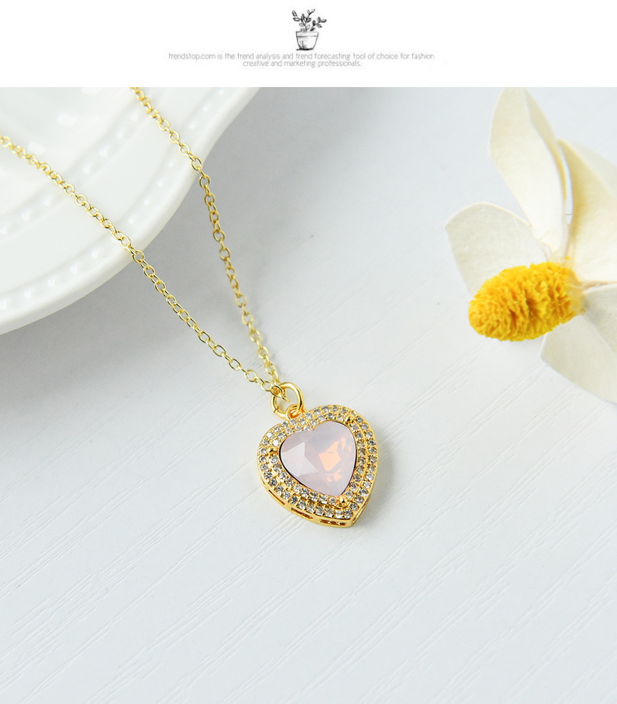 Fashion Light Pink Copper Inlaid Zirconium Heart Necklace,Necklaces