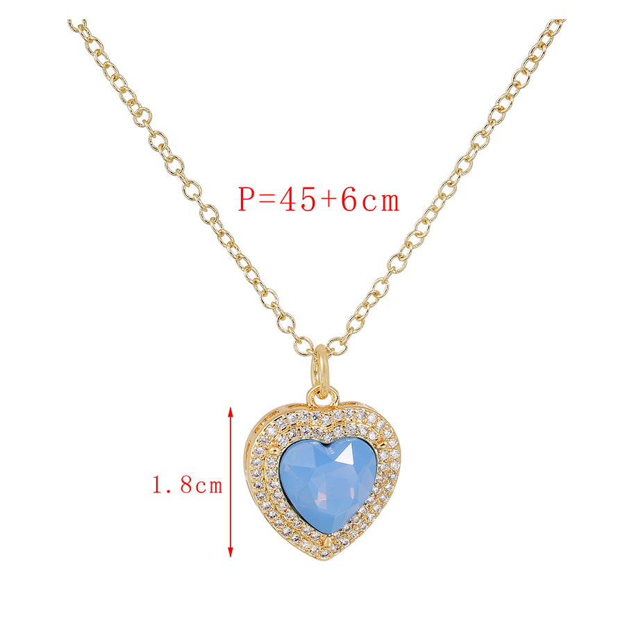 Fashion Blue Copper Inlaid Zirconium Heart Necklace,Necklaces
