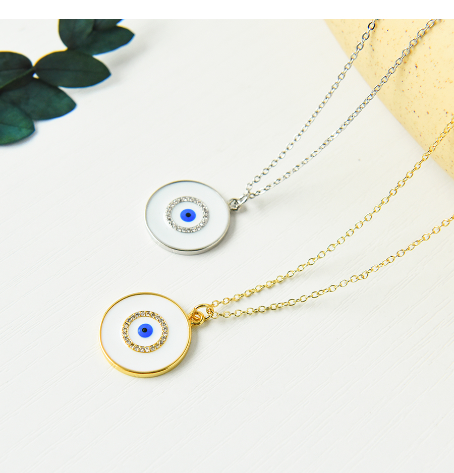 Fashion Gold Copper Inlaid Zirconium Oil Drop Round Eye Necklace,Necklaces
