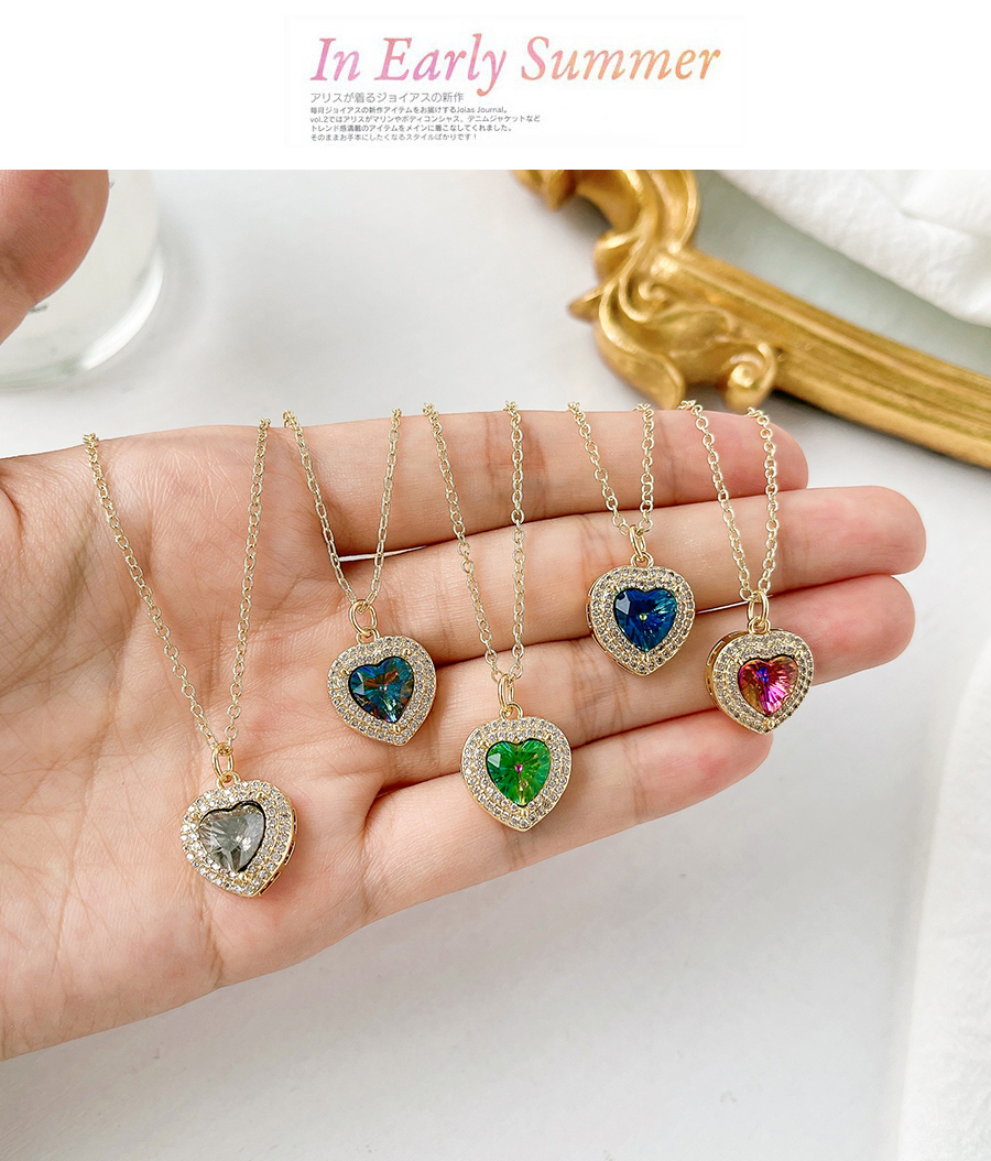 Fashion Navy Blue Copper Inlaid Zirconium Heart Necklace,Necklaces