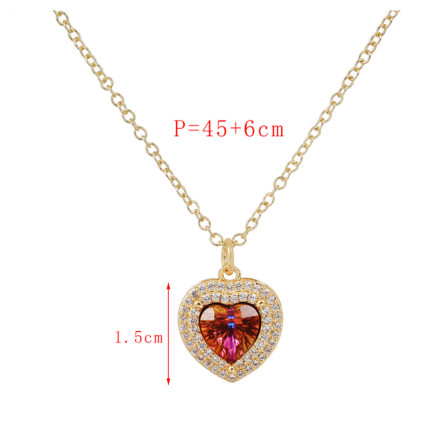 Fashion Color Copper Inlaid Zirconium Heart Necklace,Necklaces
