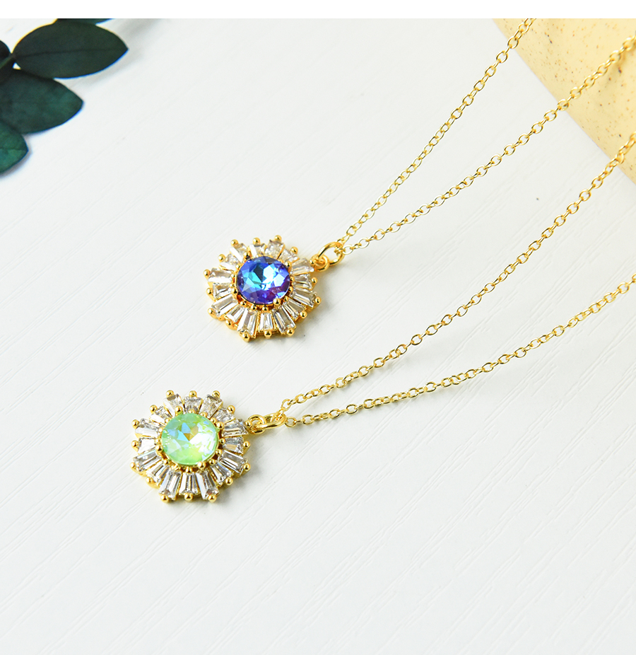Fashion Light Blue Copper Inlaid Zirconium Flower Necklace,Necklaces