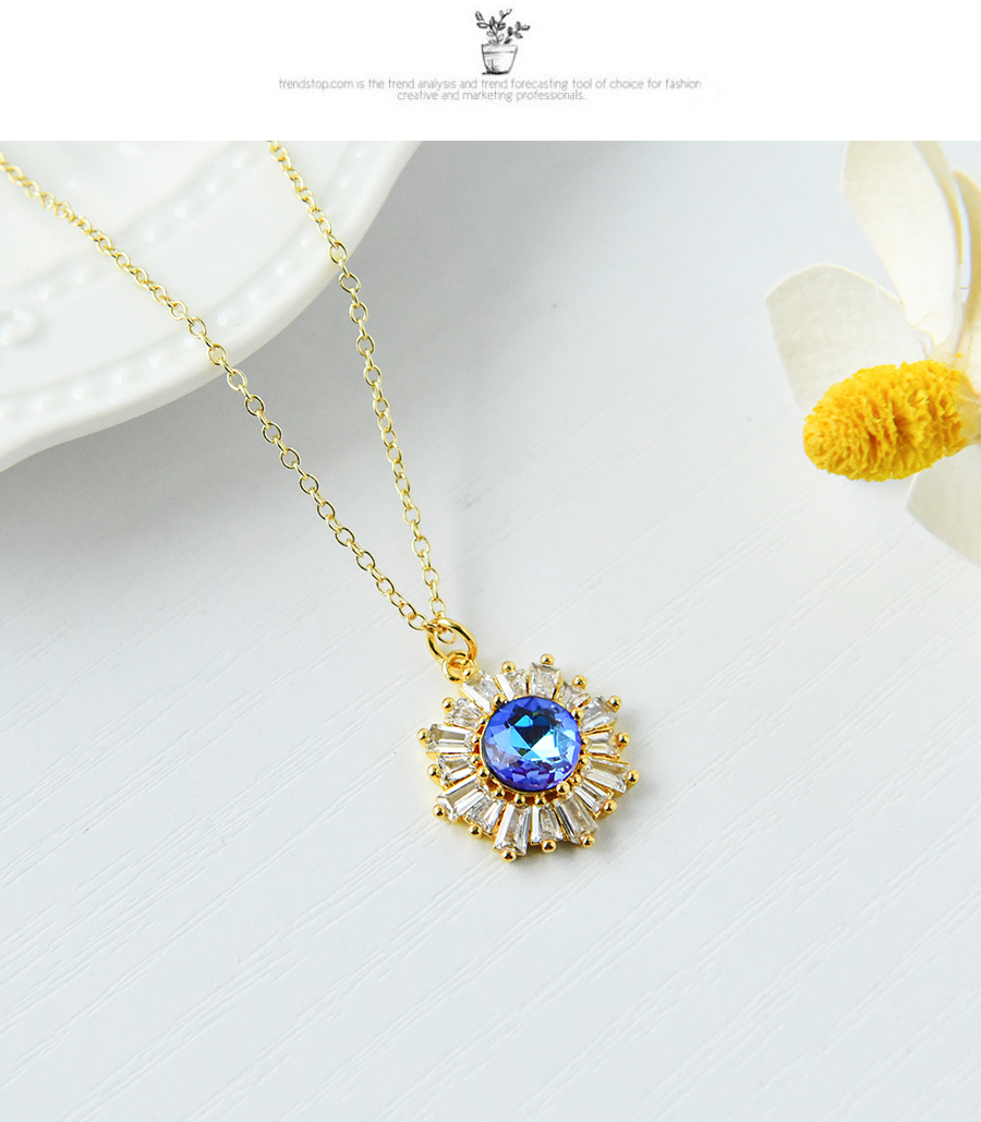 Fashion Blue Copper Inlaid Zirconium Flower Necklace,Necklaces